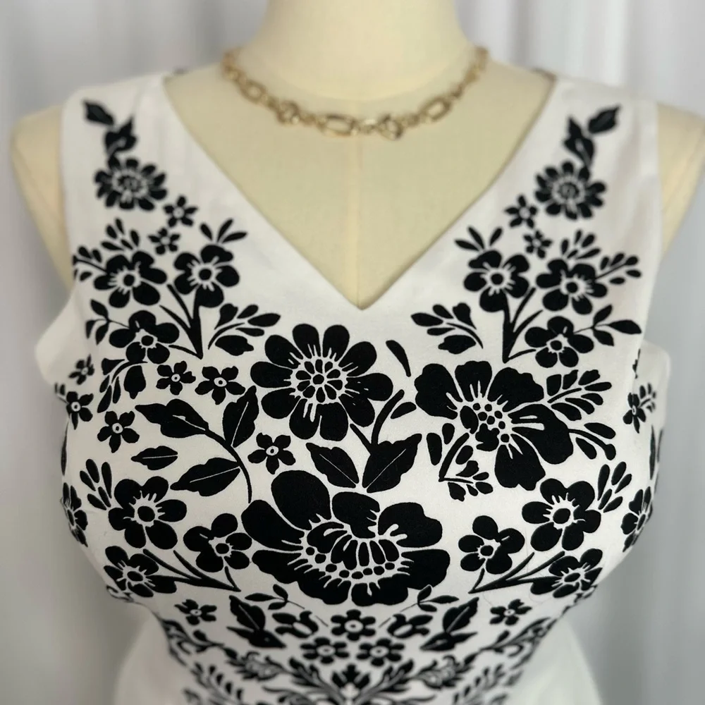 London Times V-Neck Sleeveless Floral Print Dress (1008)